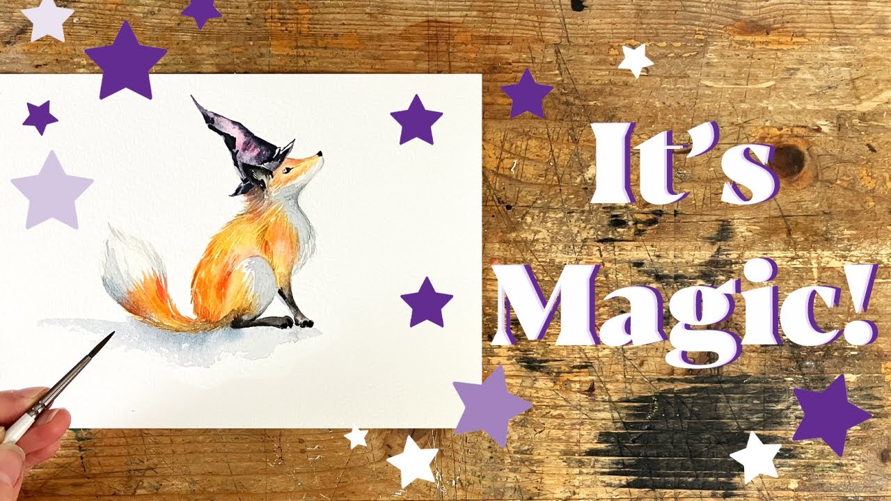 Create A MAGICAL Watercolor Fox In A Witch's Hat!