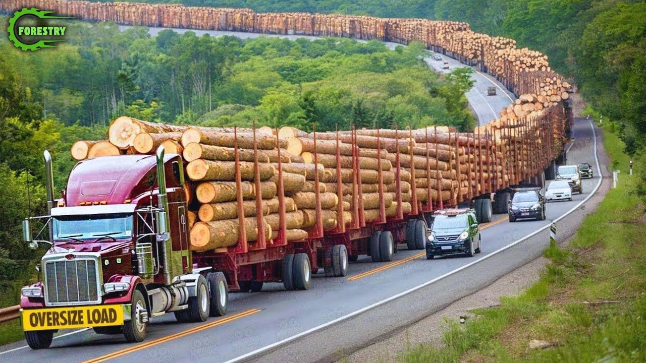 Extreme Dangerous Big Logging Wood Truck Driving Skill | Fastest Chainsaw Cutting Tree Machines #8