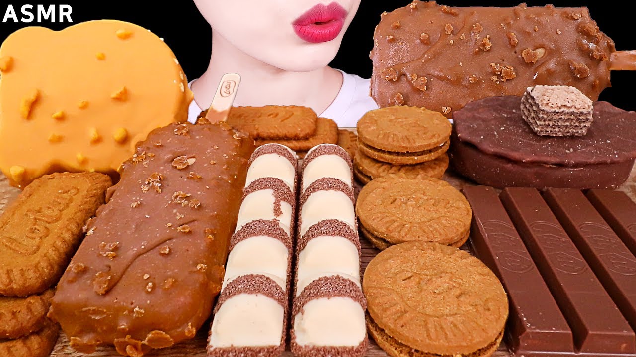 ASMR MUKBANG｜CHOCOLATE LOTUS KITKAT LOACKER KINDER ICE CREAM SNACK 초코 아이스크림, 초코과자 EATING SOUNDS 먹방
