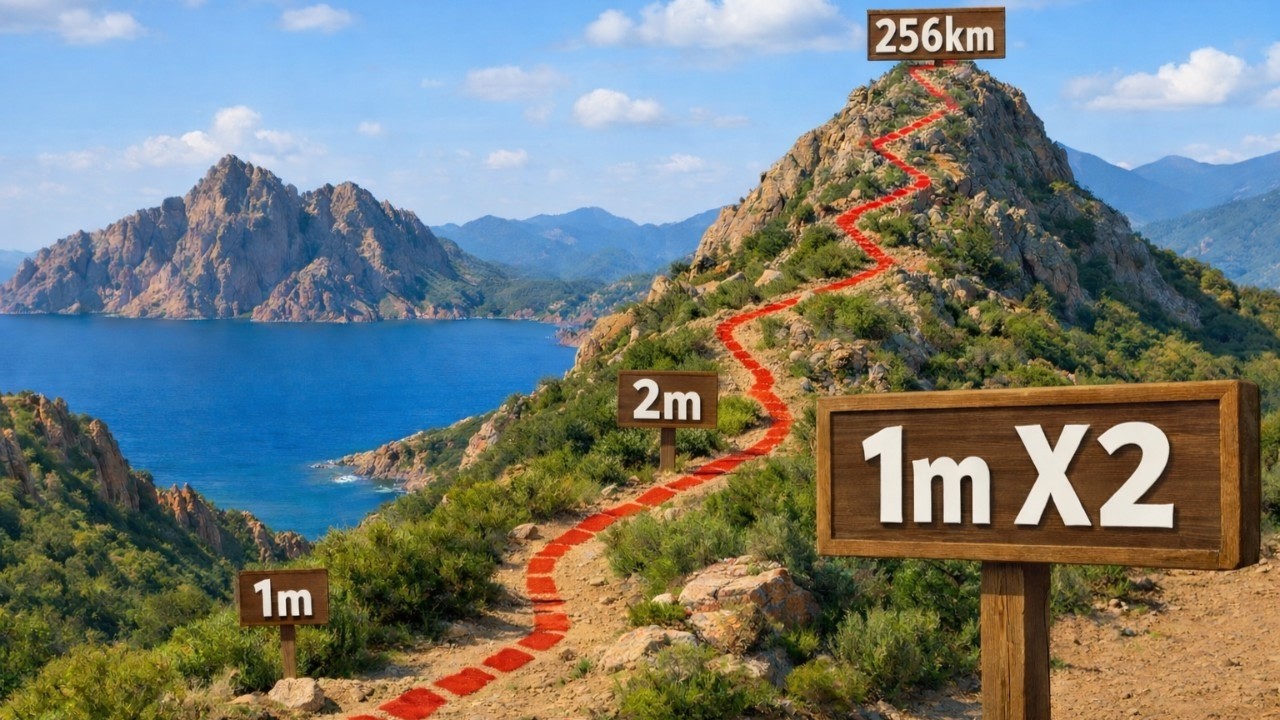JE COURS 1m MAIS CHAQUE JOUR JE DOUBLE LA DISTANCE (16km ; 32km ; 64km ...)