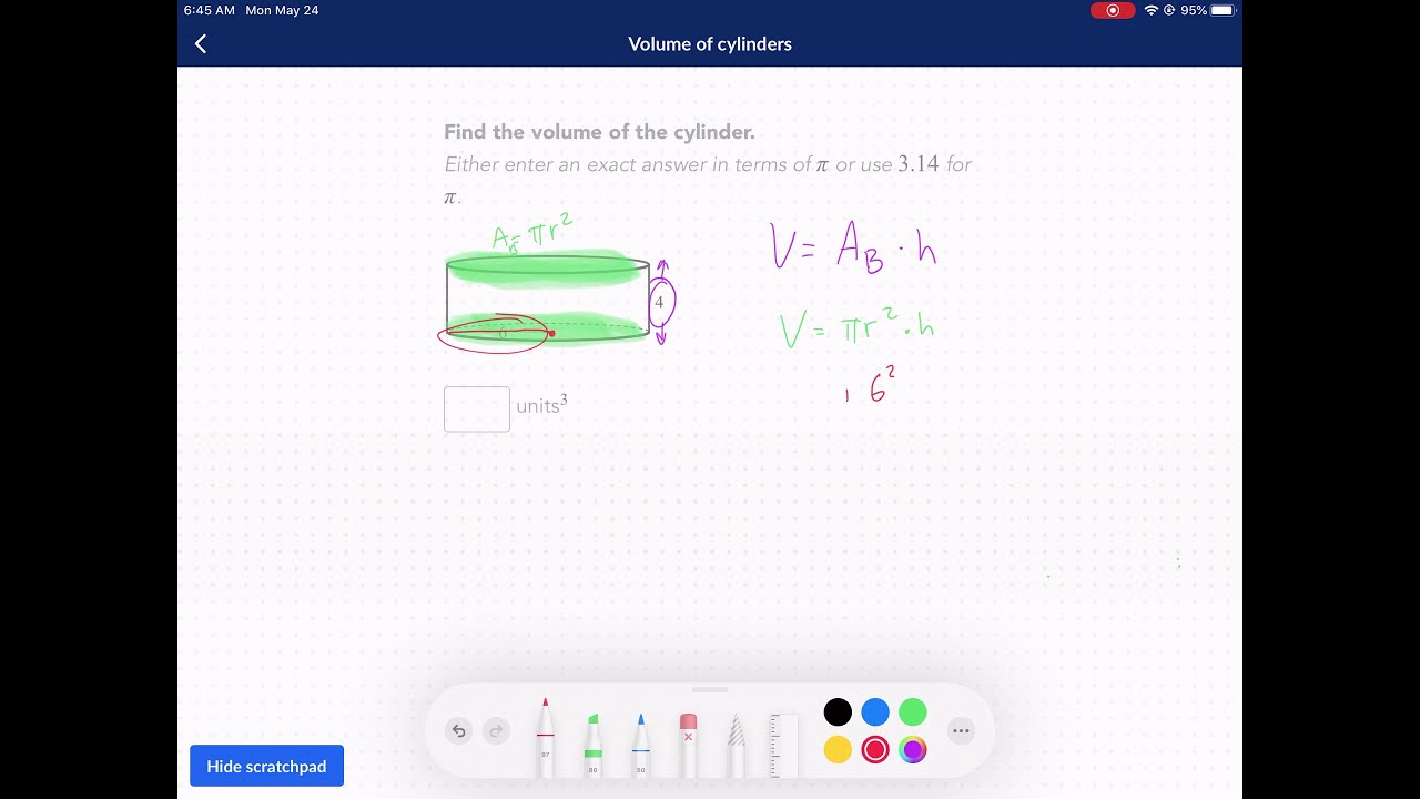 Khan Academy Tutorial: volume of cylinders