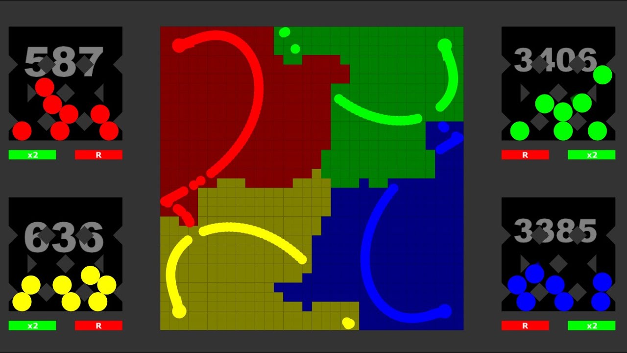 Multiply or Release 2 (Red vs Yellow vs Lime vs Blue) | Battle in Algodoo