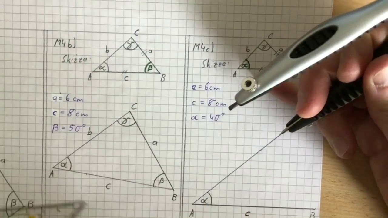 Konstruktion von Dreiecken - SSW - Aufgabe M4c - ACHTUNG kurze Seite liegt dem Winkel gegenüber!