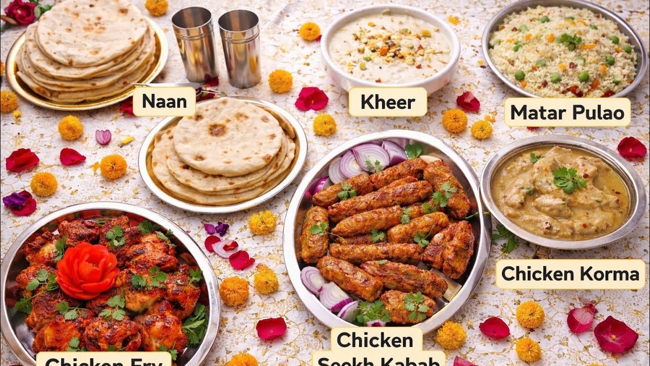 Complete Dawat Menu With Chicken Recipes😋Chickenfry, Chickenwhitekorma,Chicken Seekhkabab,Rabdikheer