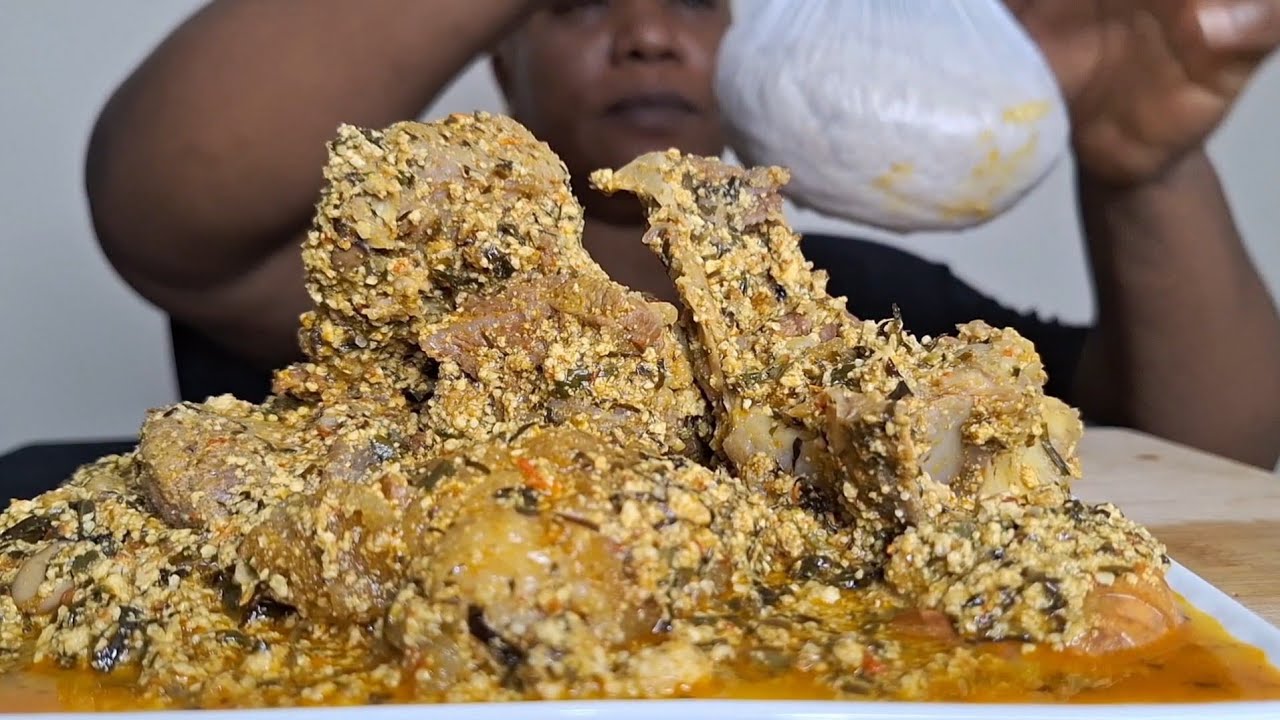 Nigeria food ASMR mukbang fufu with egusi soup 