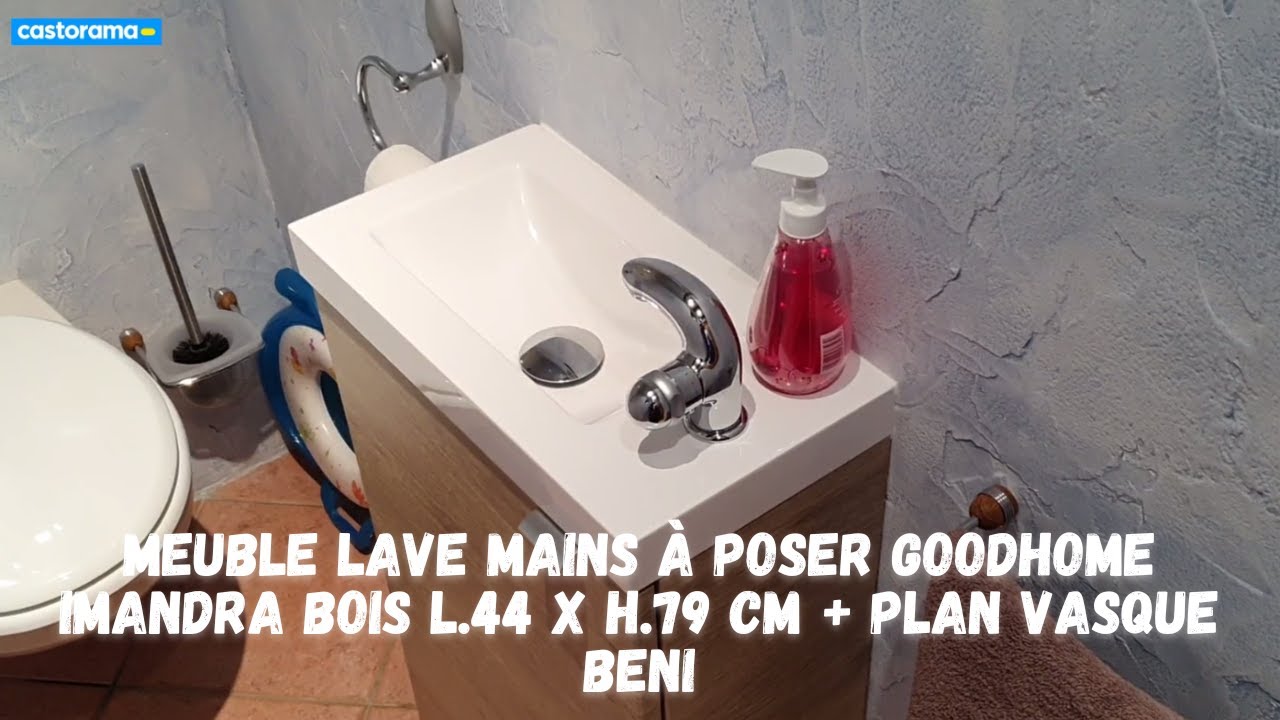Avis consommateur: Meuble lave mains à poser GoodHome Imandra bois L.44 x H.79 cm + plan vasque Beni