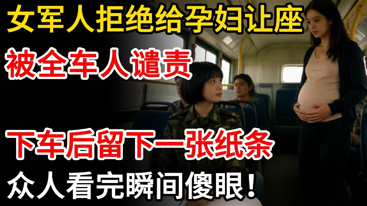 公車上女軍人不給孕婦讓座，被全車人指著鼻子譴責！誰料她下車後留下一張紙條，眾人看完瞬間傻眼！