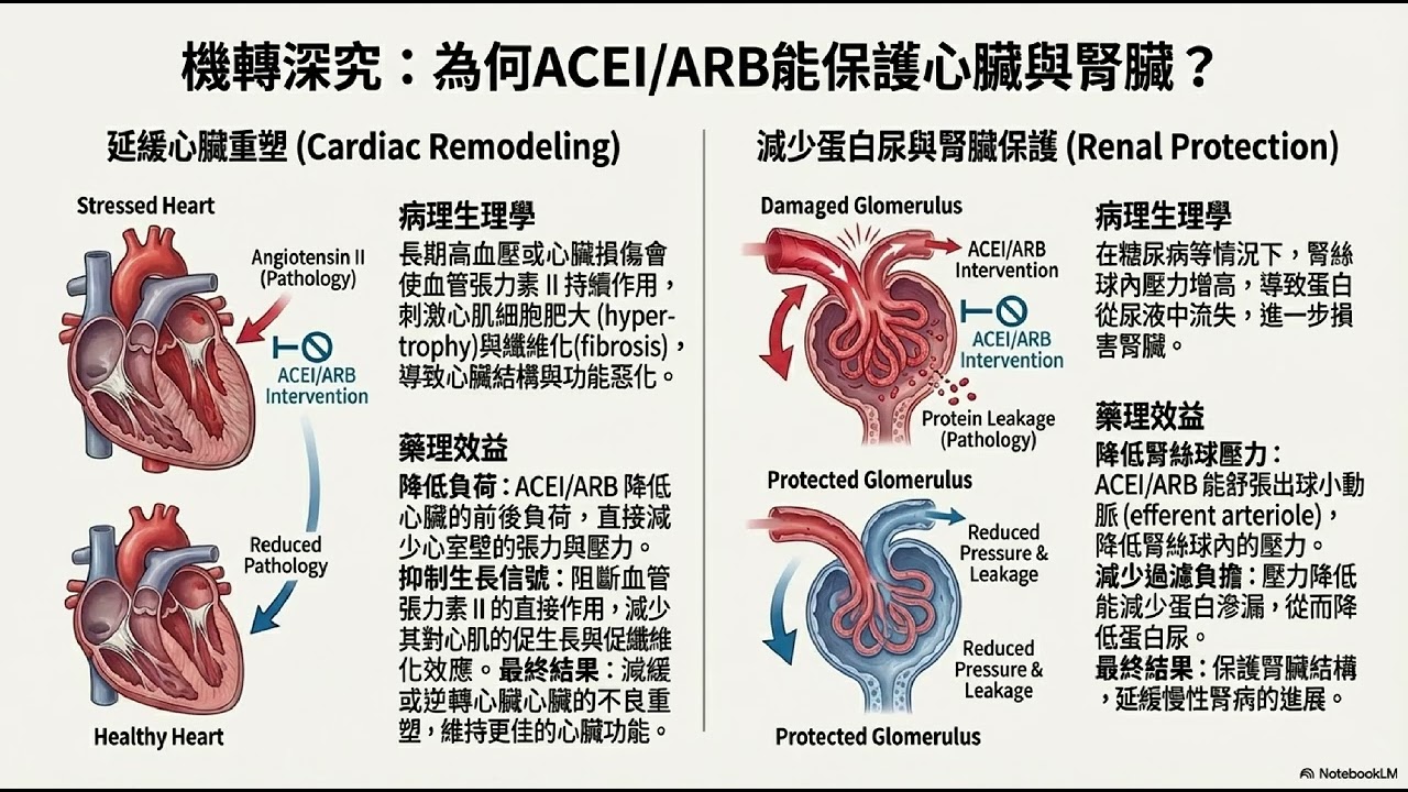 血壓藥物ACEI及ARB在阻斷 RAAS 調控血壓，打擊收縮源Angiotensin II，干擾藥物-上游ACEI不製造Angiotensin II 與 ARB 阻斷在血管發揮加壓之機制與臨床藥物介紹