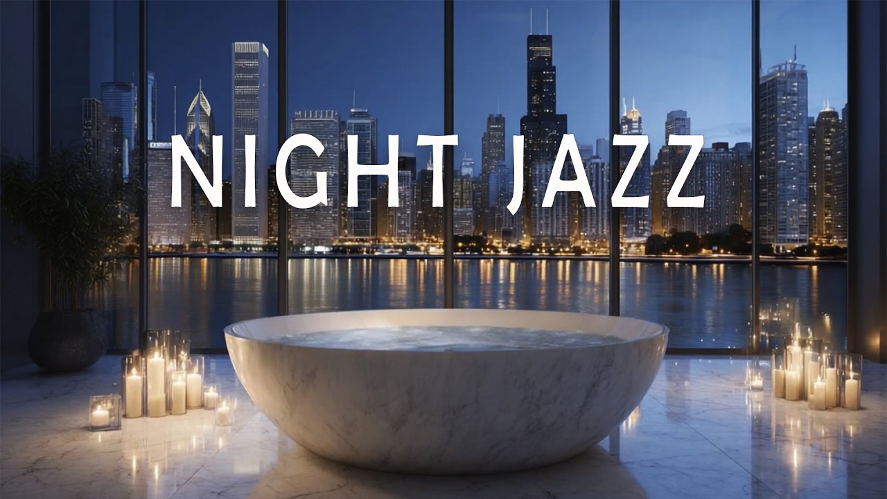 🛁 Night Jazz Music 🌃🎷 Relaxing Candlelight Bath Jazz with Skyline View for Calm Nights