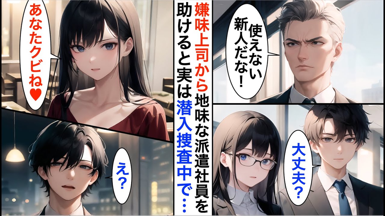 【AI漫画】エリート上司から派遣社員の地味メガネ社員を助けたら…実は新社長が潜入捜査をしていて「あなたクビね♥」→本社に引き抜かれ、俺の人生大逆転【恋愛漫画】【胸キュン】