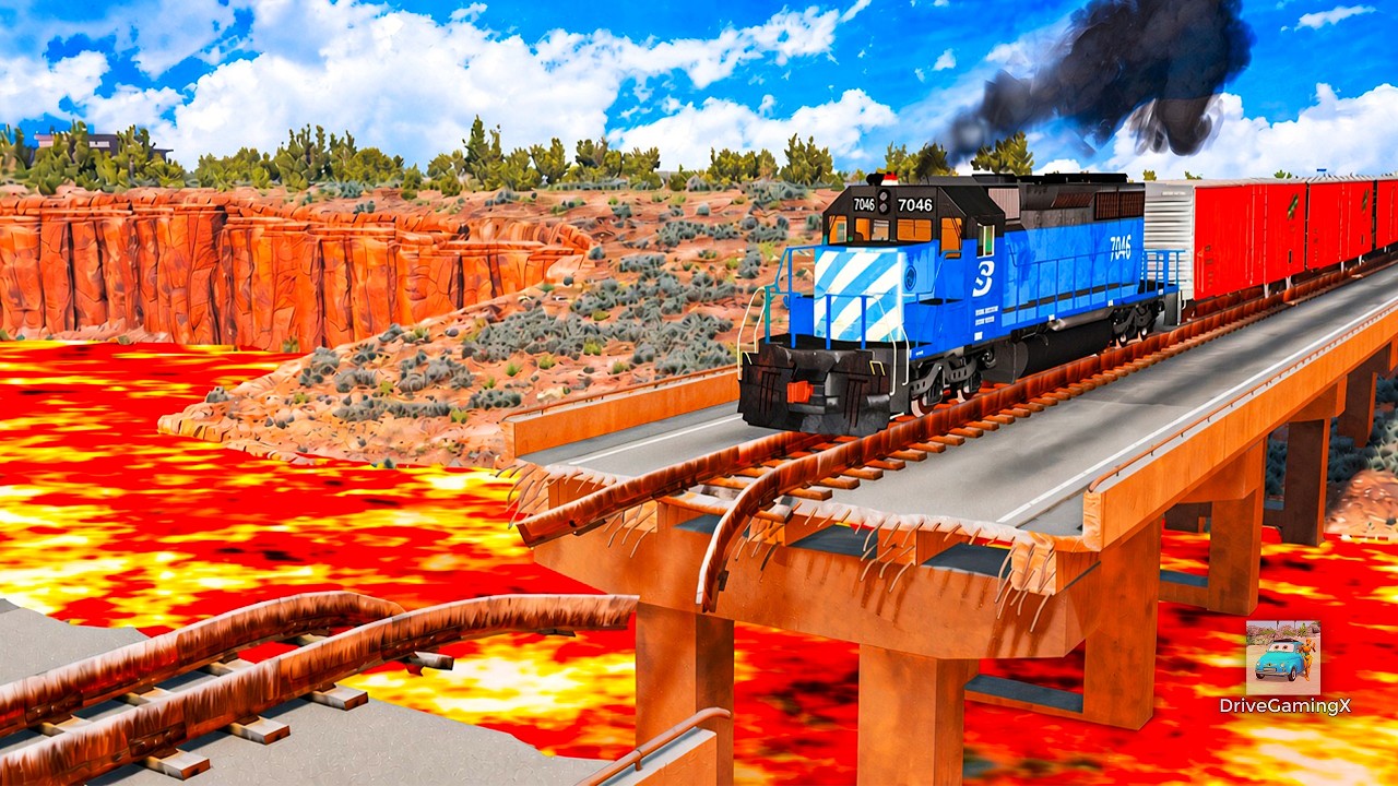 Trains vs Damaged Bridge with Lava Crashes #5 - BeamNG Drive