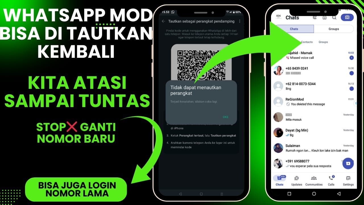 Cara mengatasi whatsapp mod tidak bisa ditautkan || Login Whatsapp mod pakai kode verifikasi