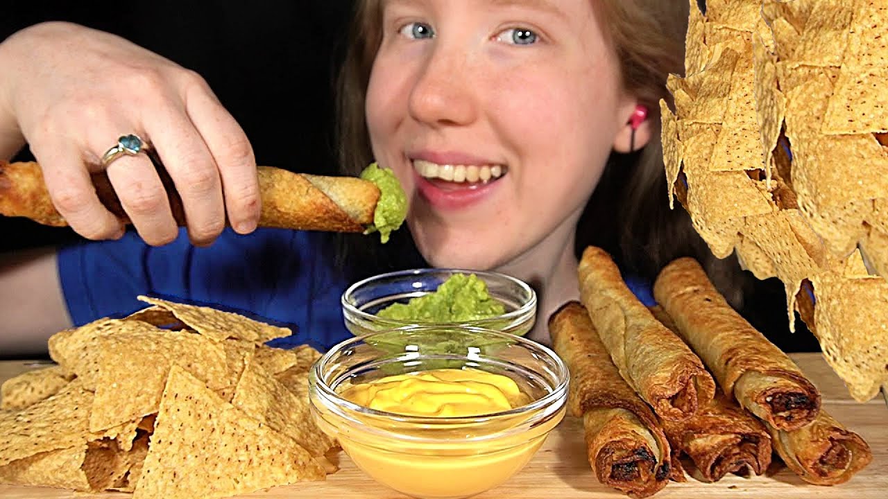 ASMR CHIPOTLE ROLLED TACOS MUKBANG (Collab with MoonBear ASMR) EATING SOUNDS