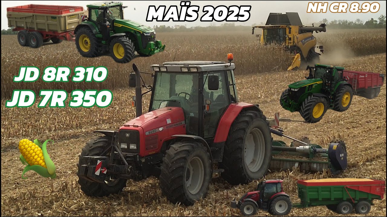 ‼️ MOISSON DE MAIS  2025  CHEZ @vendeeagrivideo8513 | NH CR 8.90 🟡| JD 7R350 x 8R 310🟢🟡  + Valtra 💭❗