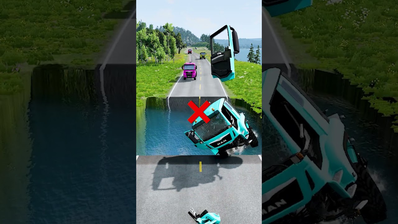 Tanker trucks vs massive water pit #66 #tankertruck #monstertruck #buscrash #carcrash #color
