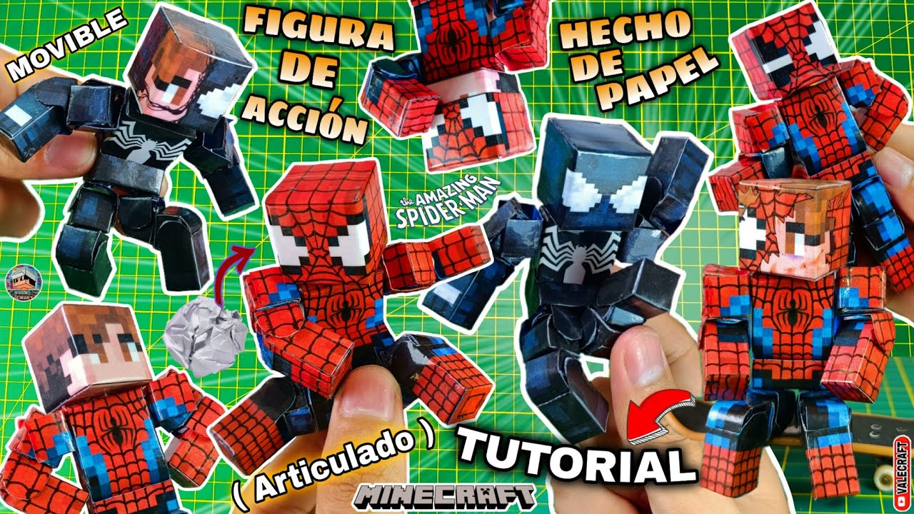 Как сделать из бумаги фигурки Человека-Паука и Симбиота Minecraft Movable Papercraft Tutorial 616