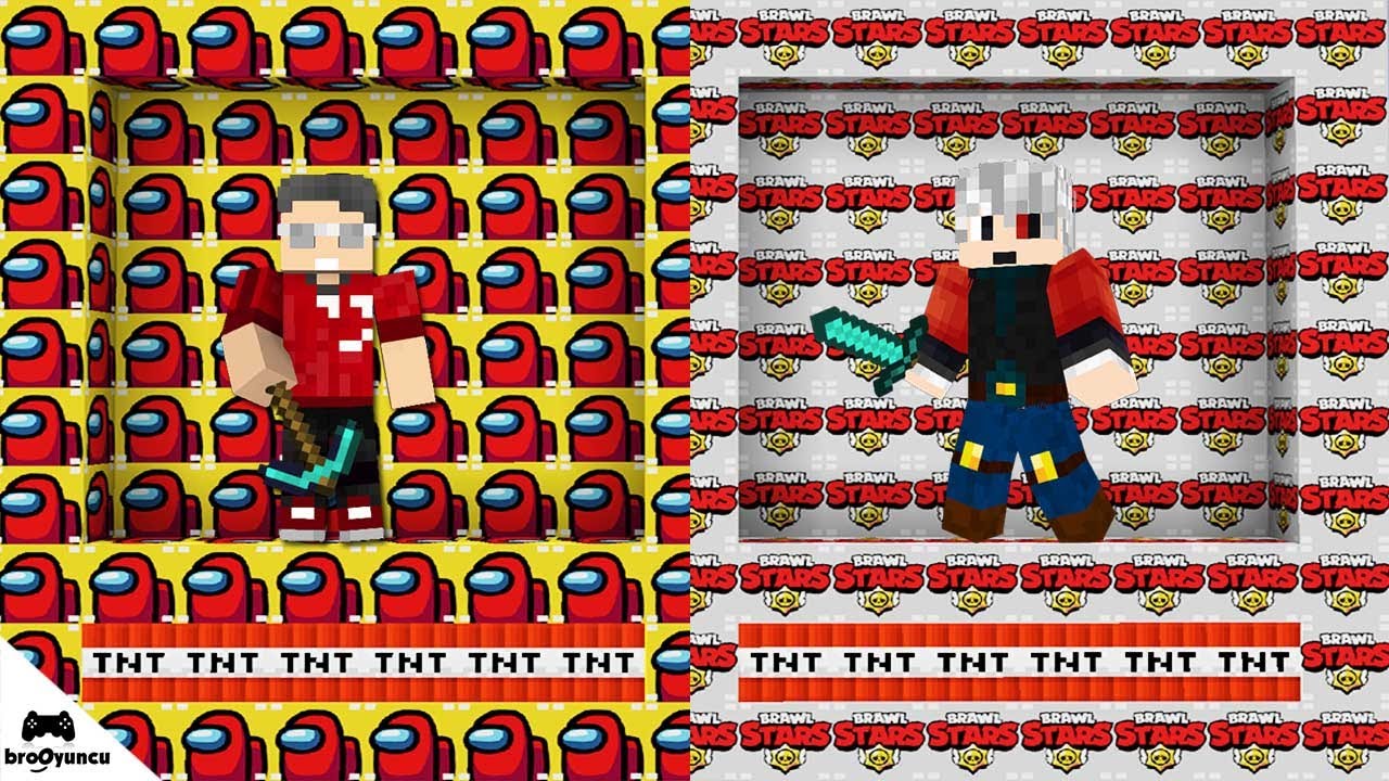 AMONG US VS BRAWL STARS OYUN ODASI ŞANS BLOKLARI SAVAŞI - Minecraft