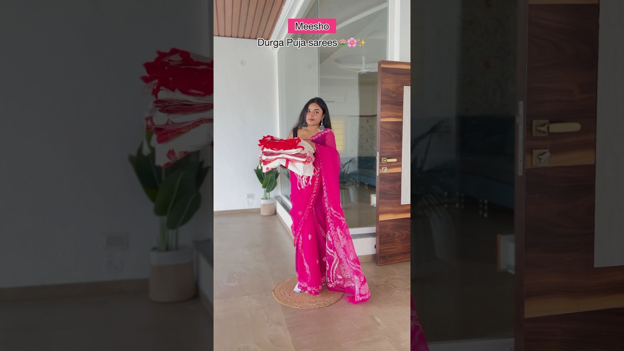 Durga puja festival sarees from meesho | meesho bengali red white sarees #shorts #durgapuja #meesho