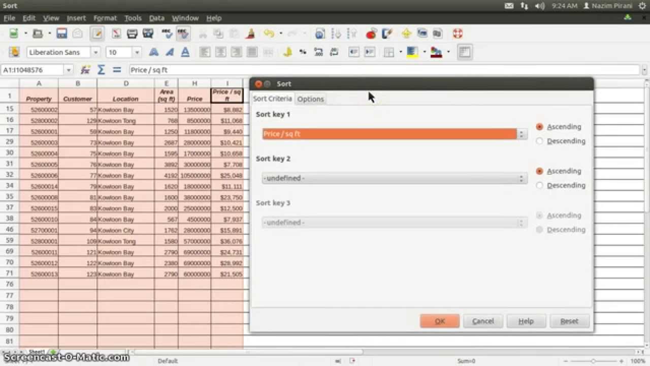 Libreoffice Calc Sorting
