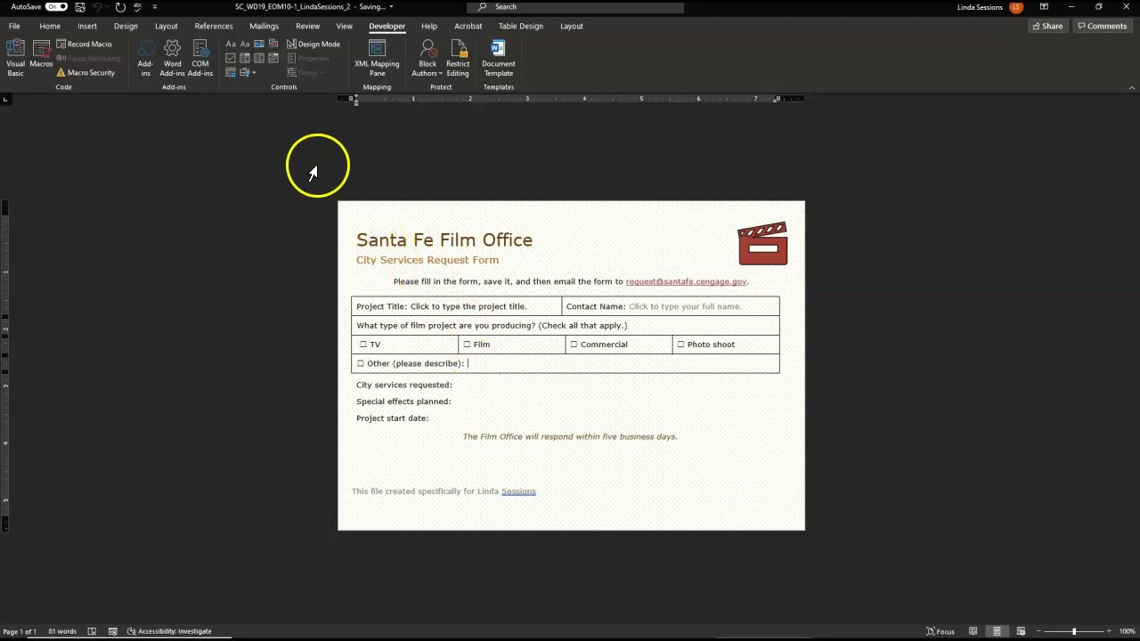 Word Module 10 End of Module Project 1:  Santa Fe Film Offic
