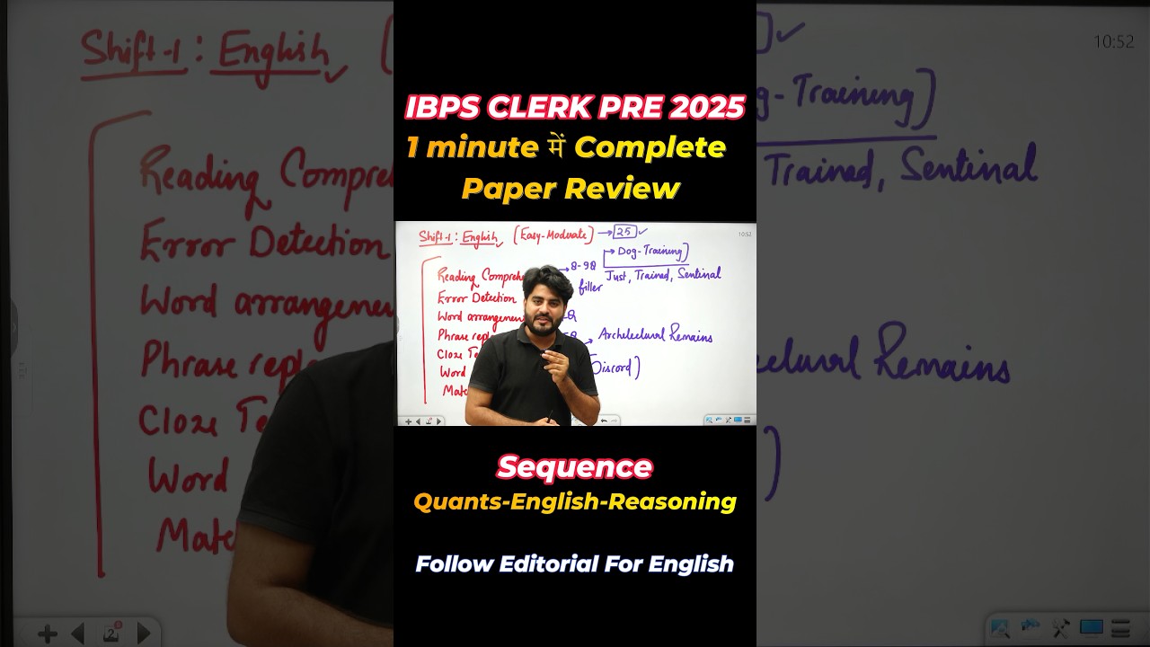 IBPS CLERK PRE SHIFT-1 English Paper Review 2025 
