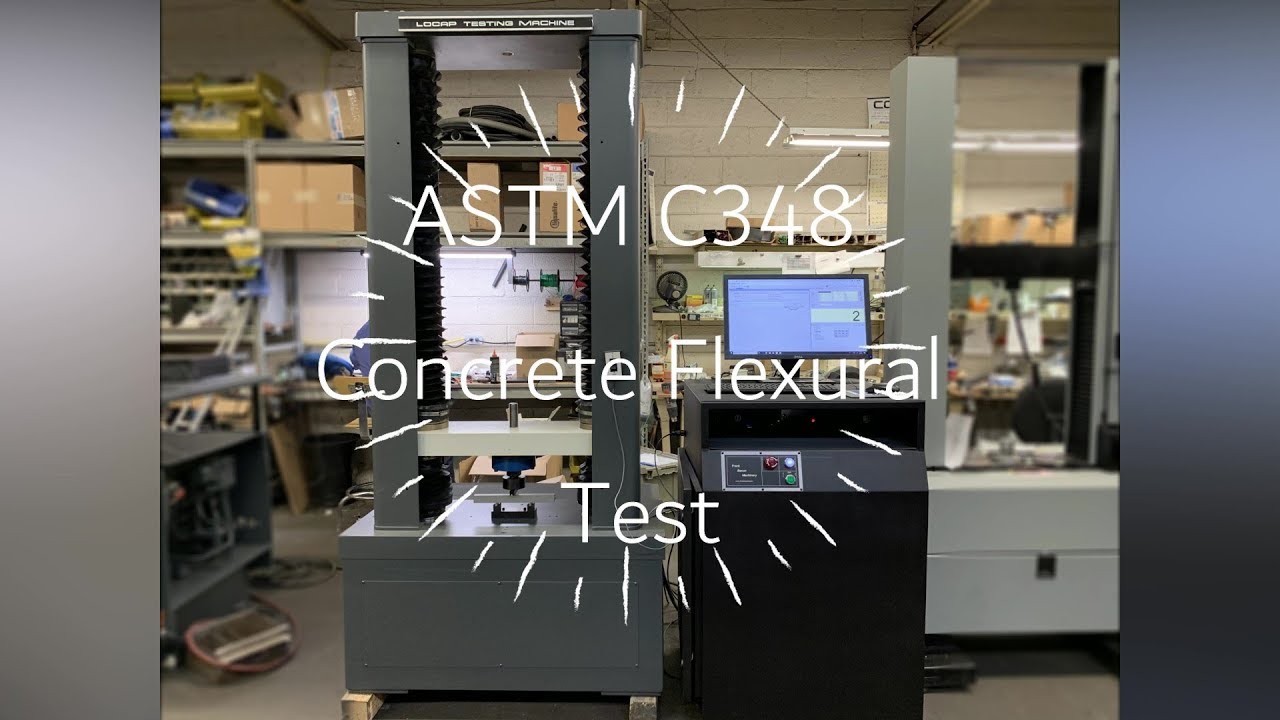 ASTM C348 Concrete Flexural Test Performed on Frank Bacon Machinery Updated 30K Tinius Olsen LoCap