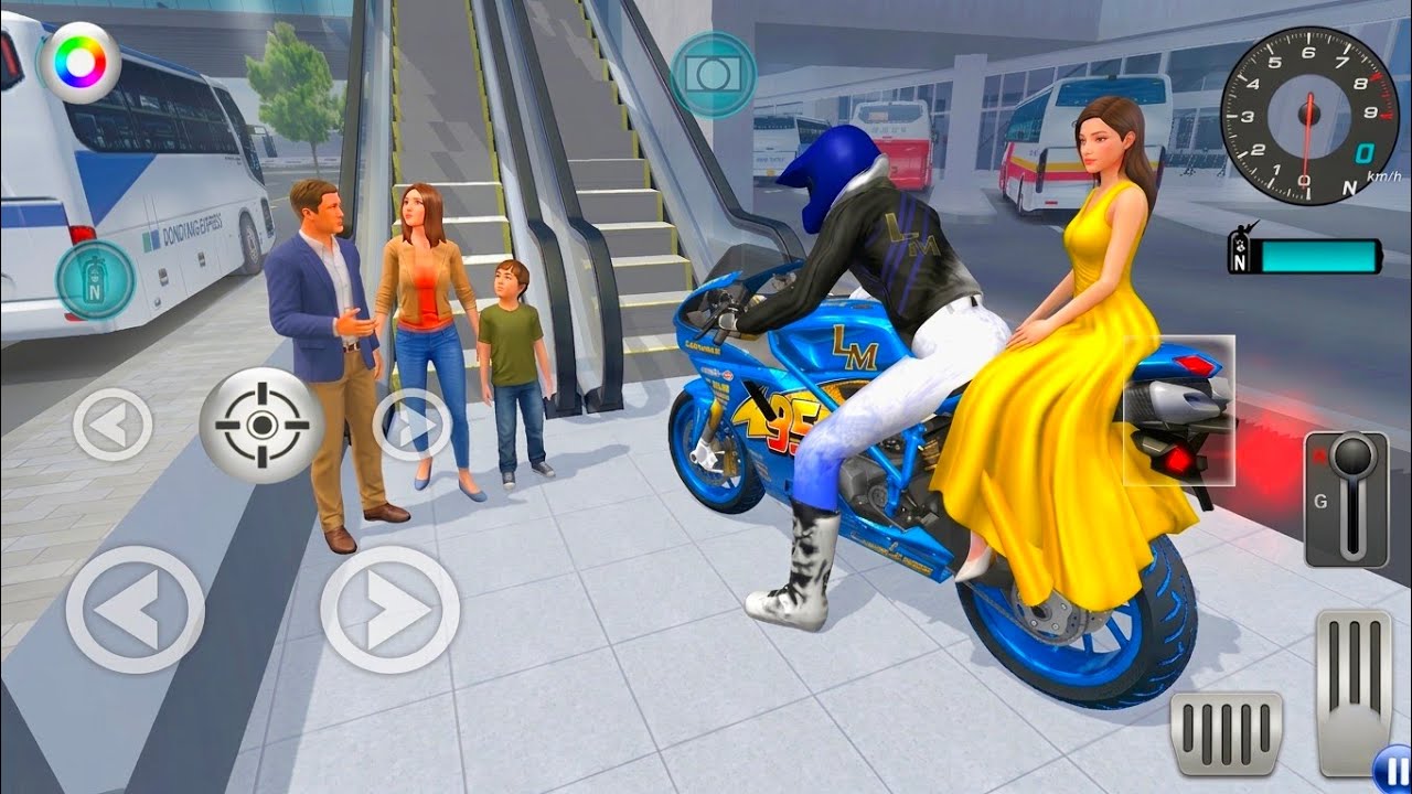 Custom Blue McQueen Bike With Girl Vs Family At Bus Station Escalator 3D Driving Class | #car
