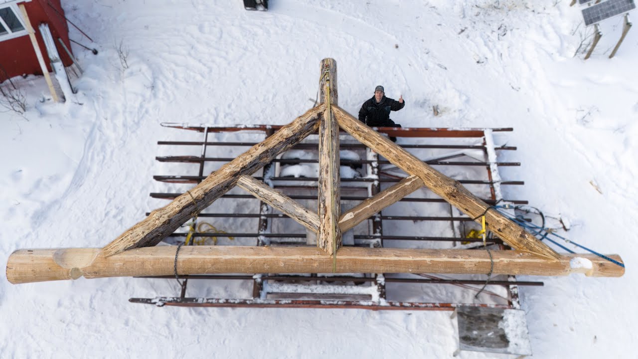Building the 2nd Roof Truss in Severe Winter Weather - Building My Log Home Pt. 20