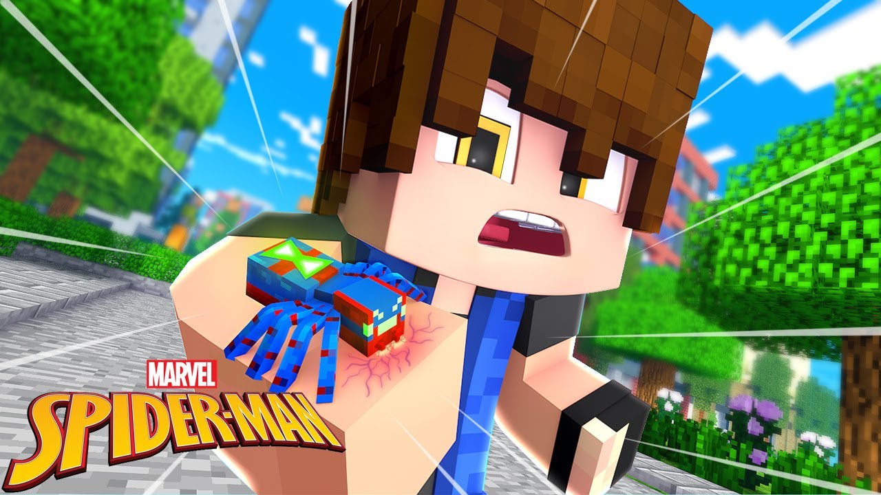 Minecraft : Homem Aranha 🔵AZUL : TREVOR FOI PICADO POR UMA ARANHA RADIOATIVA ! Ep 1