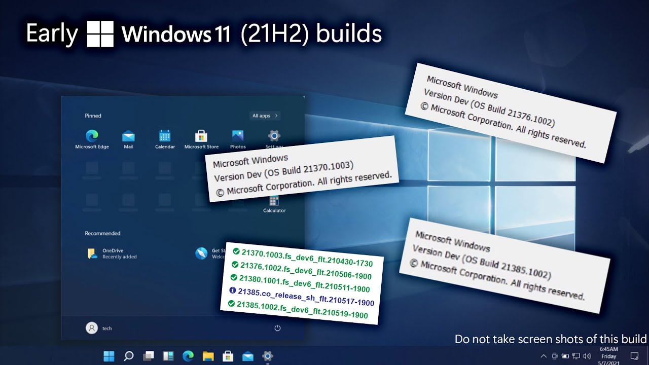 Early Windows 11 builds (21370, 21376, 21385)