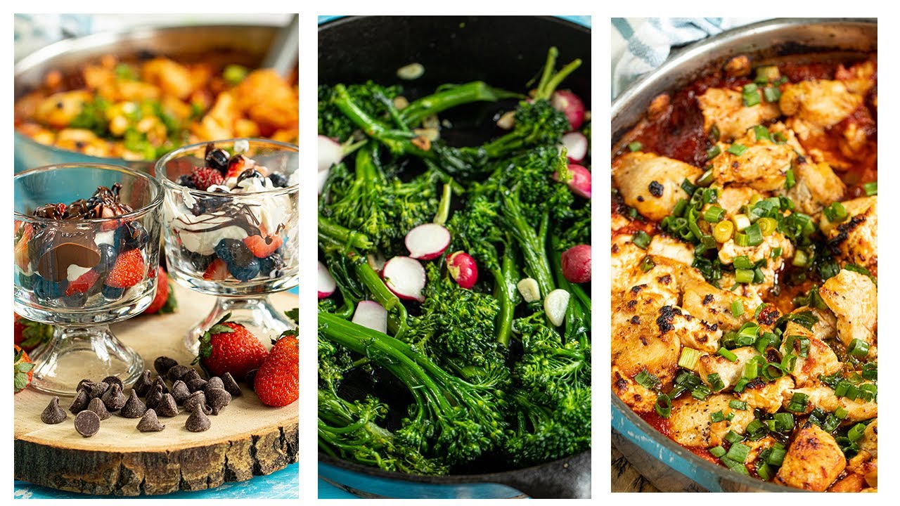 An Elegant Greek Chicken Dinner in 60 Minutes: Chicken Saganaki with Broccolini & Dessert!