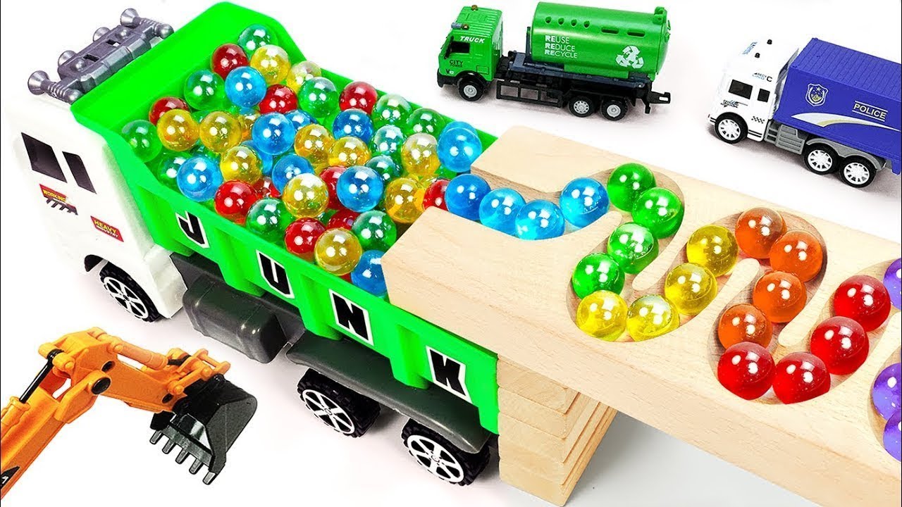 Satisfying Video Asmr Marble Run Race ☆ HABA Slope & Retro Makita Truck, Garbage Truck,Ambulance