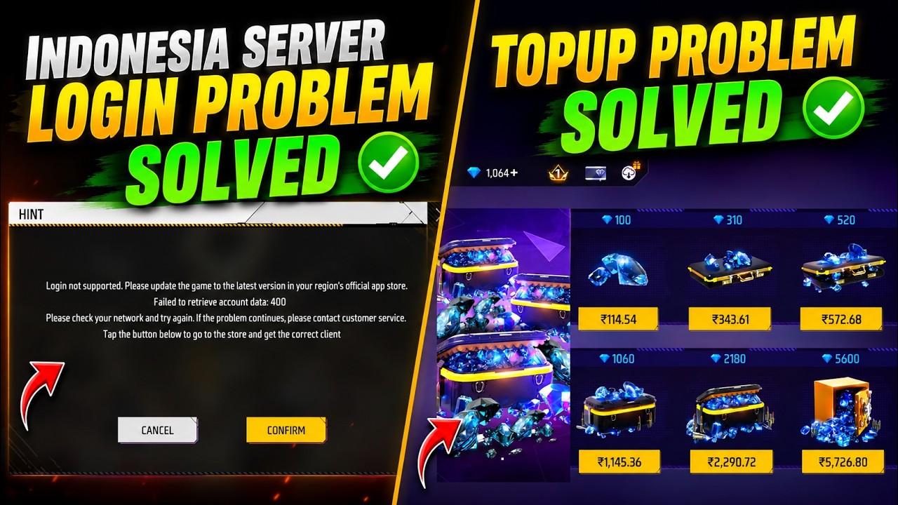 FF Indonesia Server Login Problem Solved & Top Up Problem Fixed | 100% Working
