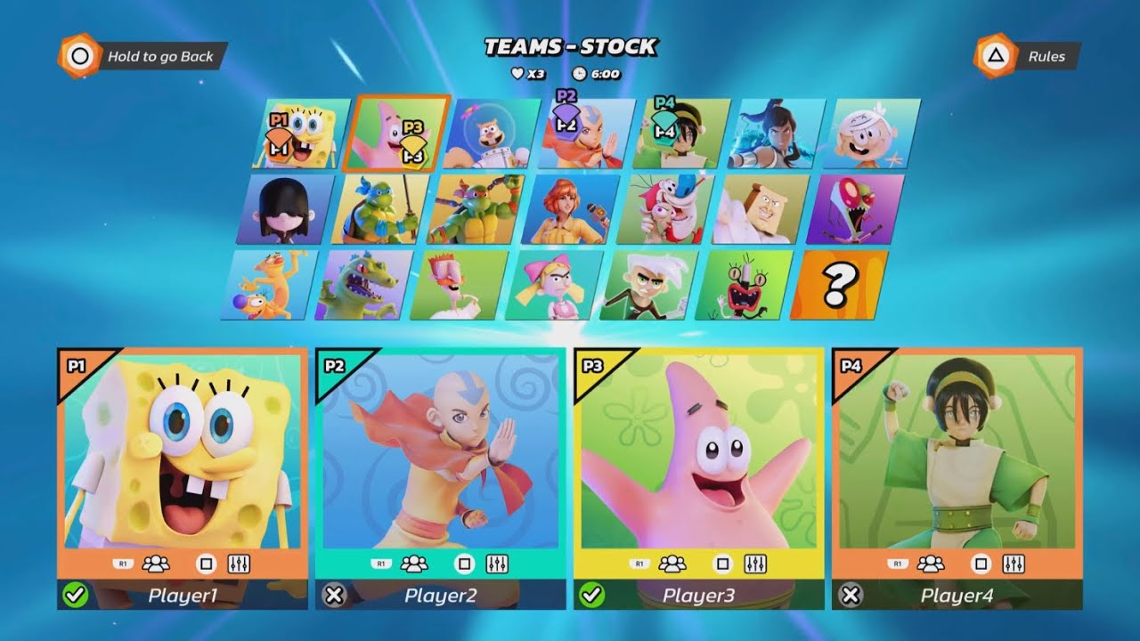 Nickelodeon All-Star Brawl PS5 4-Player Co-Op Spongebob Characters V.S. Avatar/Korra Characters