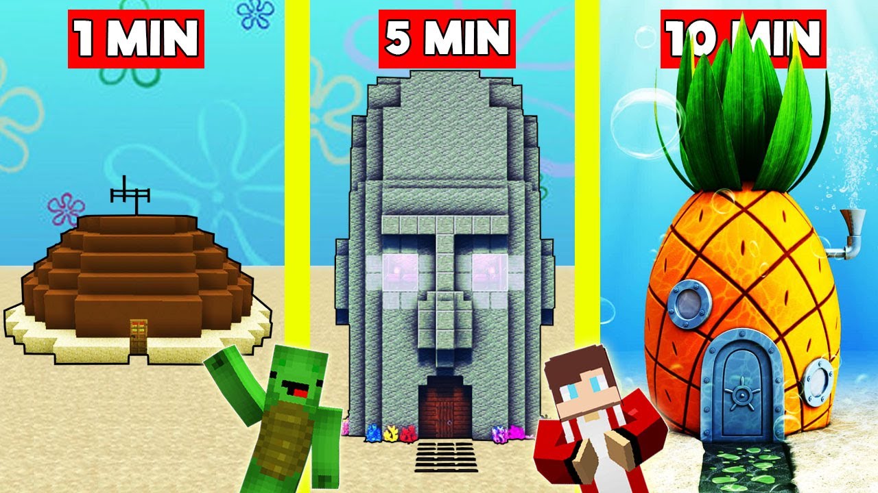 SPONGEBOB HOUSES Build Battle In Minecraft - NOOB VS PRO CHALLENGE - Maizen Mizen Mazien Parody
