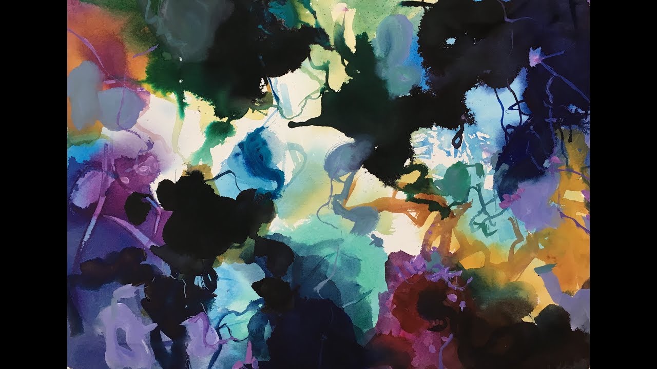Mixmedia Akvarelmaleri flydende tusch og gouache maleri