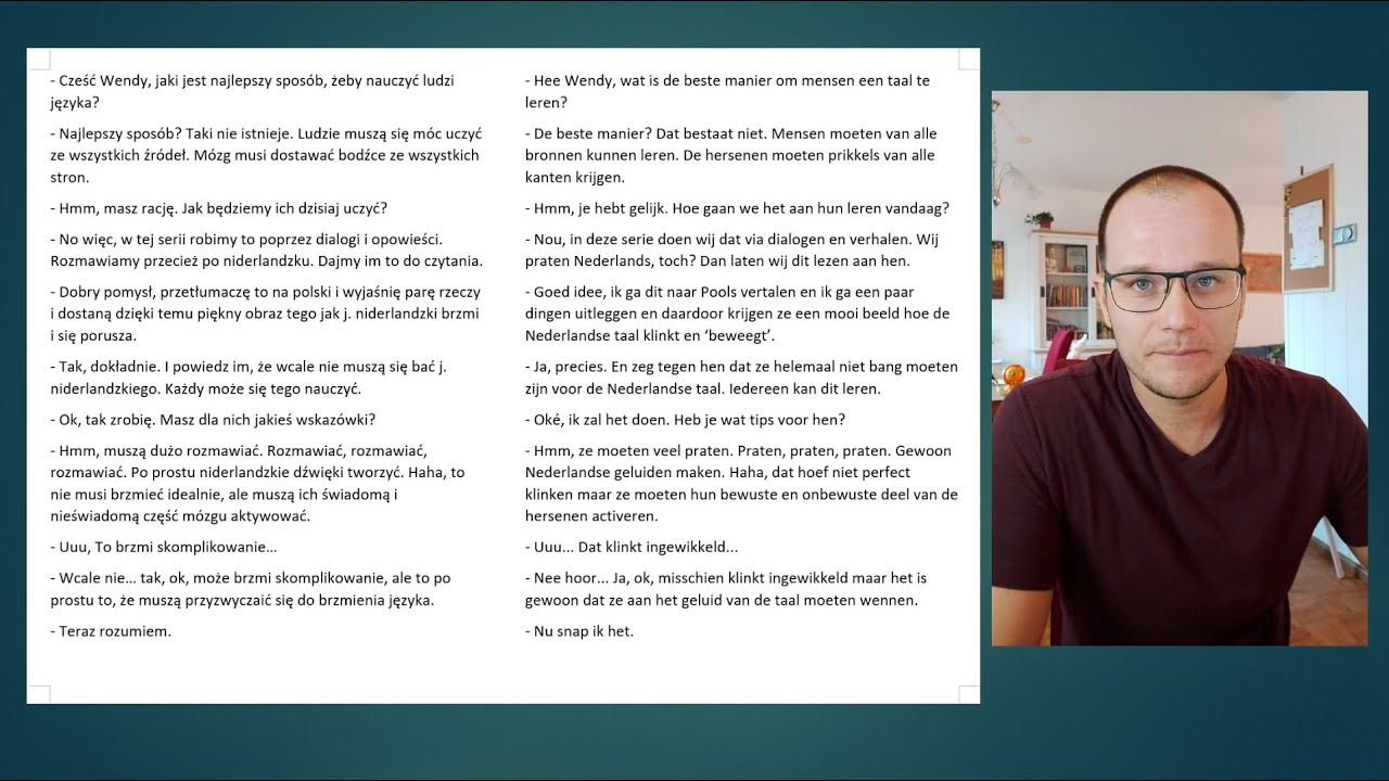 Wskazówki jak się uczyć, dialog polski-niderladzki. Mike nauczyciel, Mike de leraar. Video 2/500.