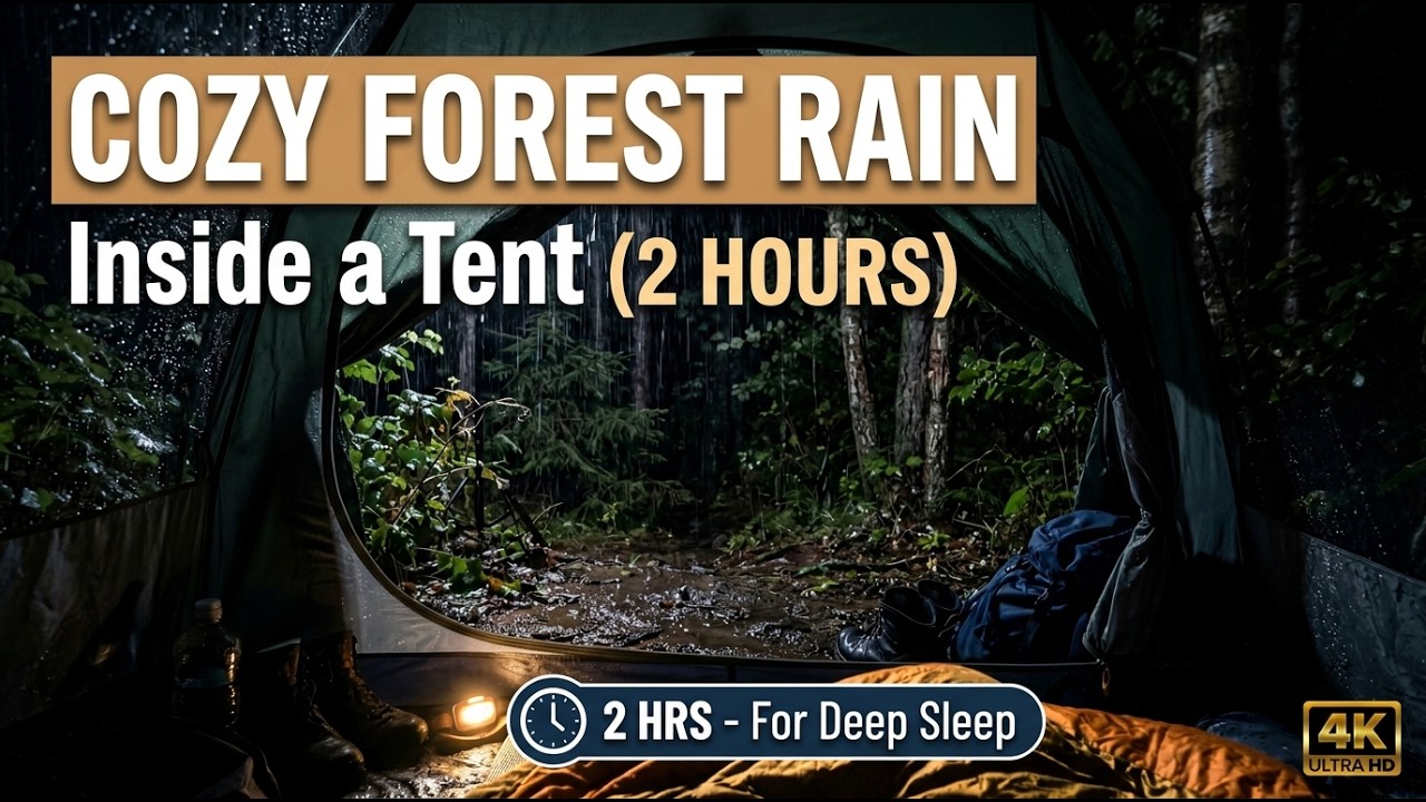 Cozy Forest Rain Inside a Tent 🌧️ 2 Hours for Deep Sleep | 4K Camping Ambience
