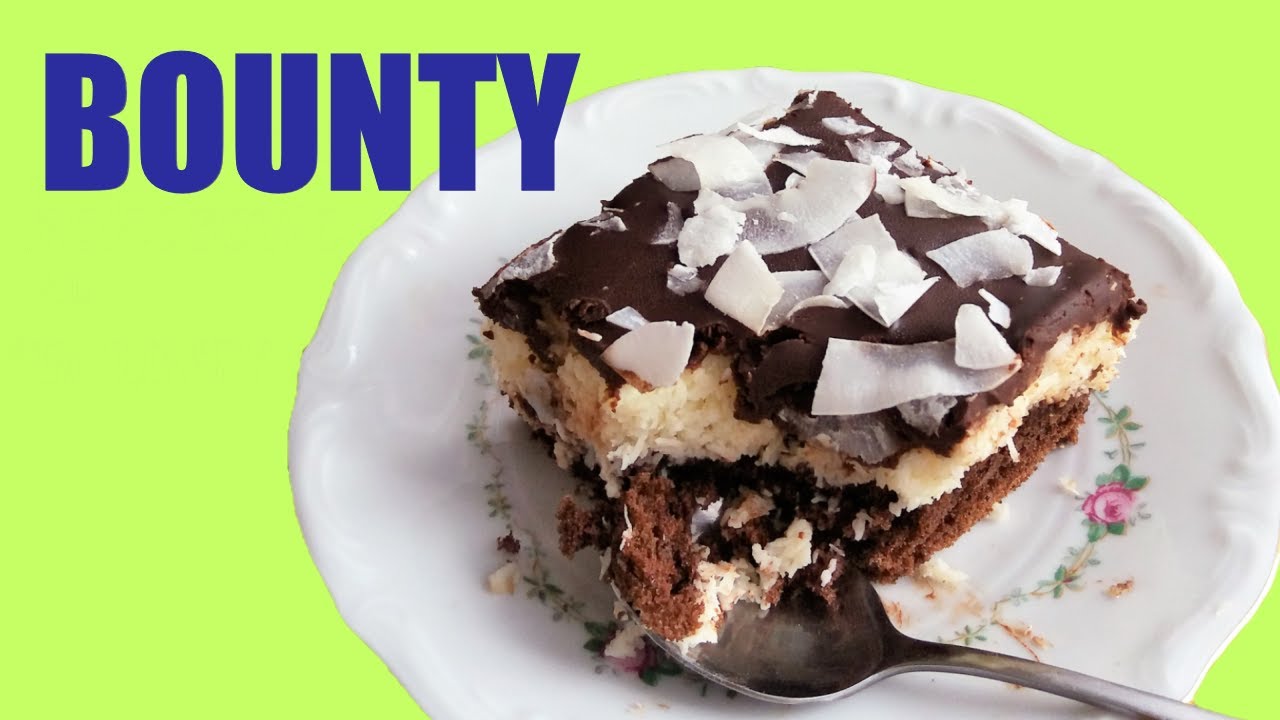 CIASTO KOKOSOWE A LA BOUNTY (z budyniem i czekoladą, na biszkopcie) | Przepis na ciasto z kokosem