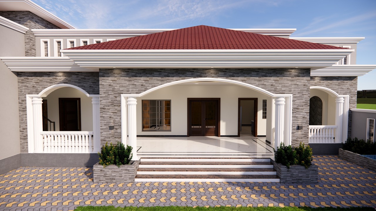 1 Kanal Single-story house design - 4 Bedrooms | Single-story modern village house design