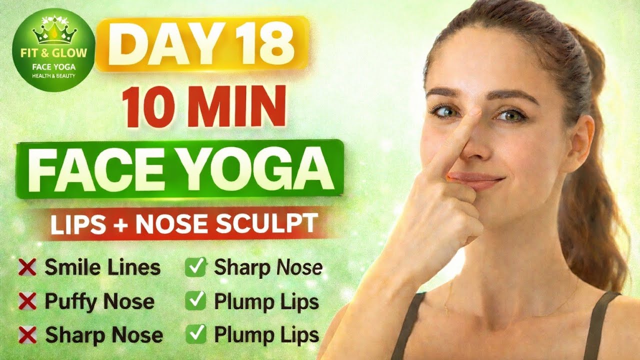 Day 18 Face Yoga | Lips + Nose Sculpting | 30 Days Challenge 💪| Face yoga for glowing skin #skincare