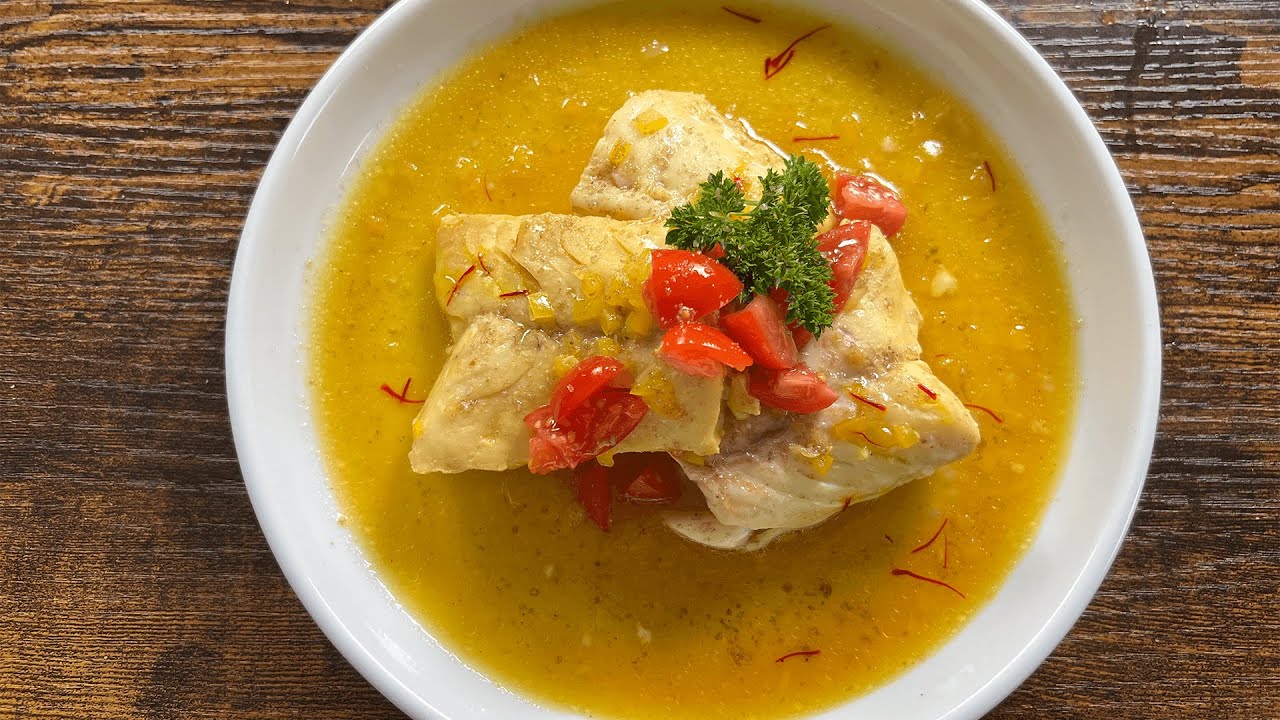 Poached Cod with a saffron broth