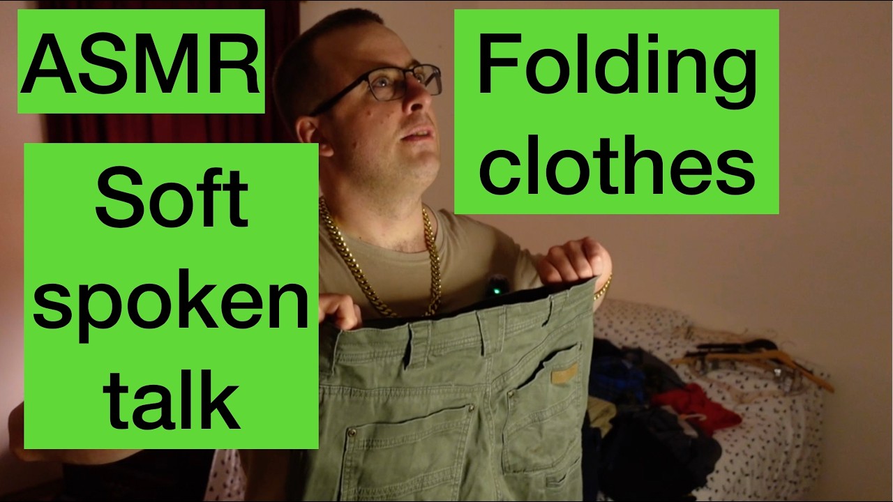 ASMR folding clothes role play, talking about my life, soft spoken, some gum chewing