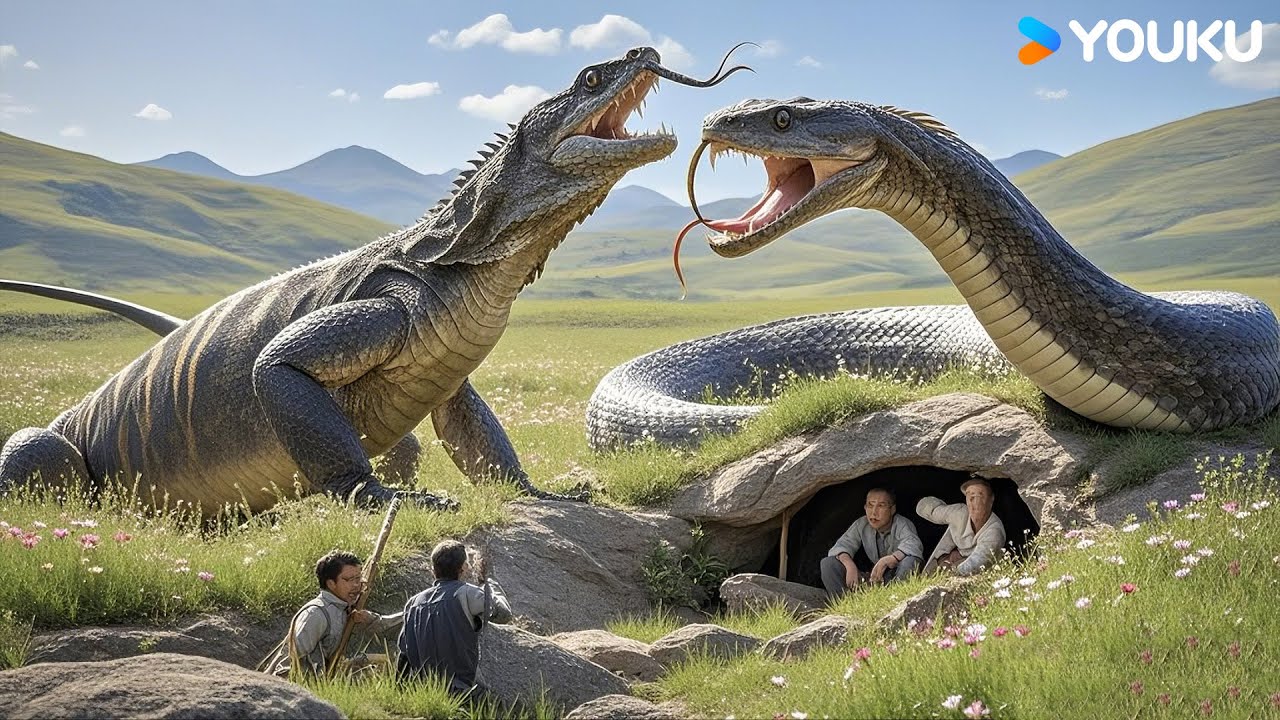 The giant snake has entered the monitor lizard's territory! | Varanus Priscus | YOUKU MONSTER MOVIE