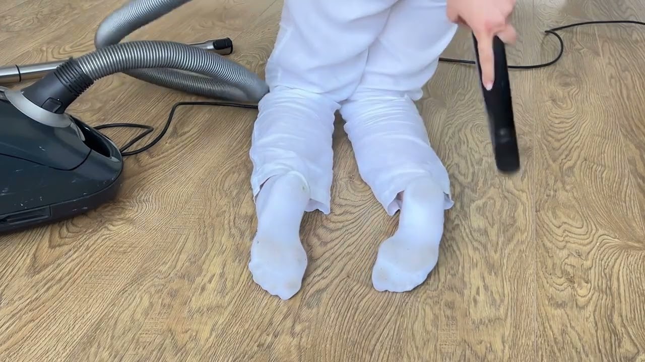 Vacuuming in White socks 
