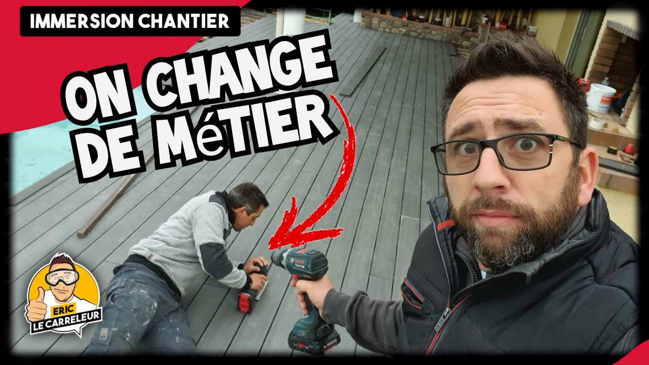 On pose des LAMES DE COMPOSITE en terrasse ext&eacute;rieur ! un beau chantier !!
