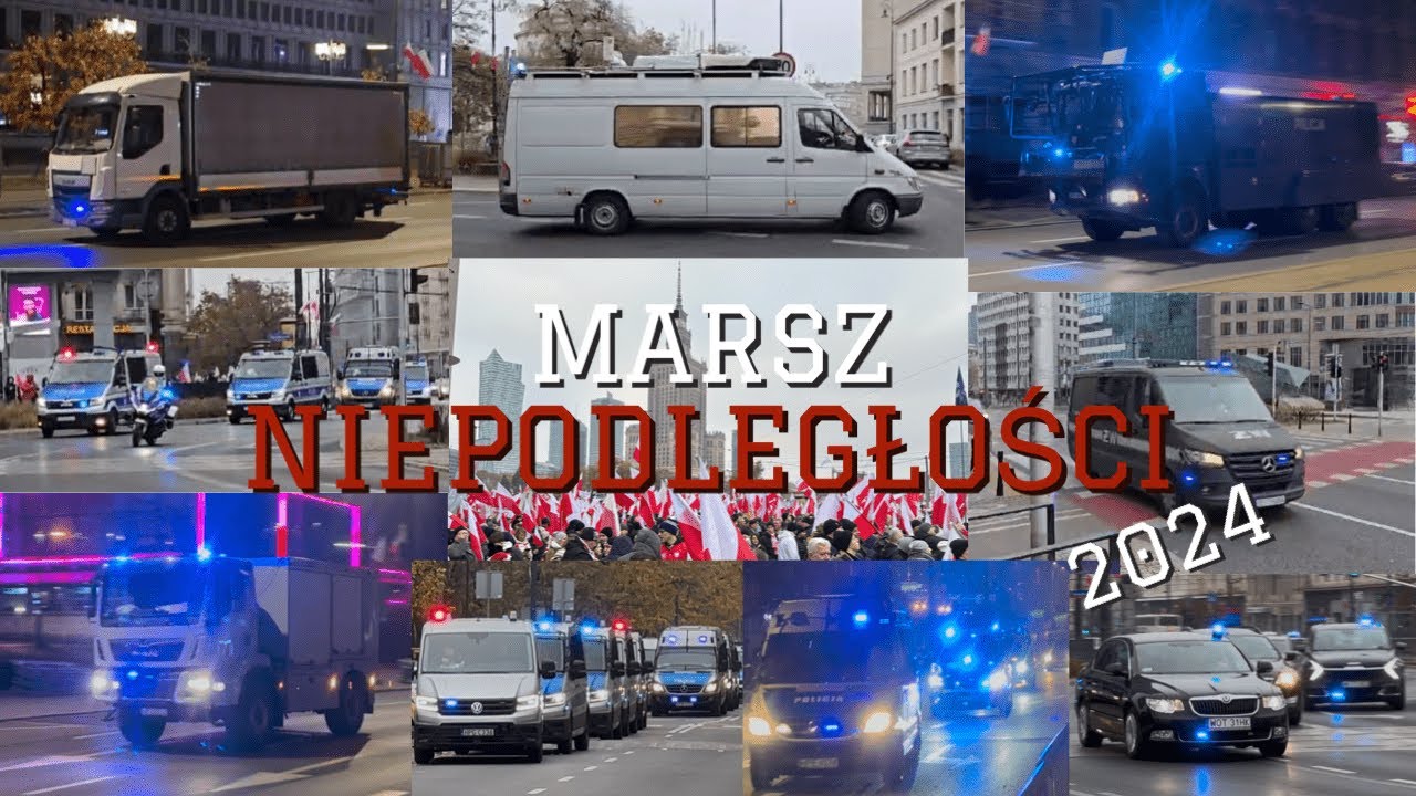 Marsz Niepodległości 2024 Warszawa - Alarmowo Policja, SOP, SPKP, Pirotechnicy, Żandarmeria, PSP