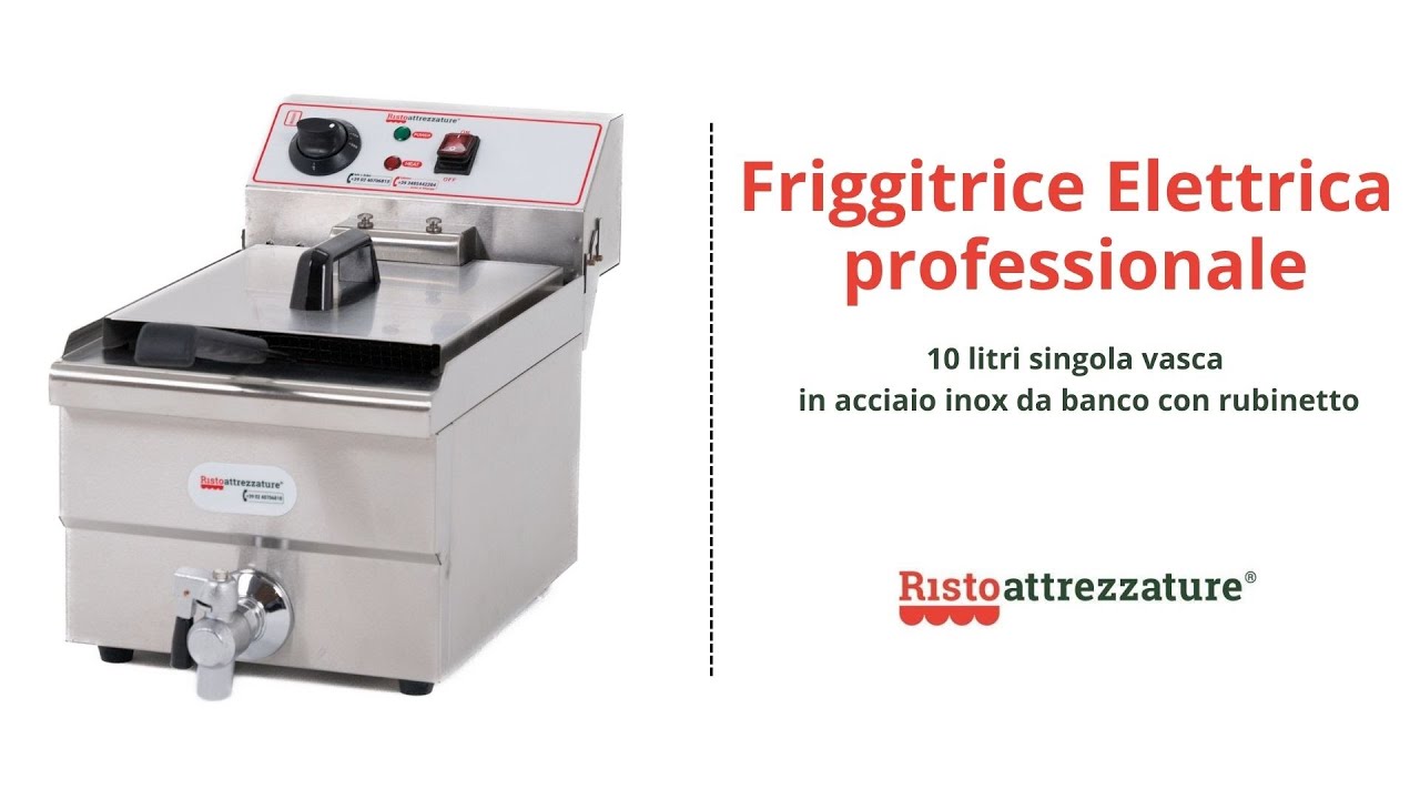 Friggitrice Elettrica professionale 10 litri singola vasca con scarico in acciaio inox