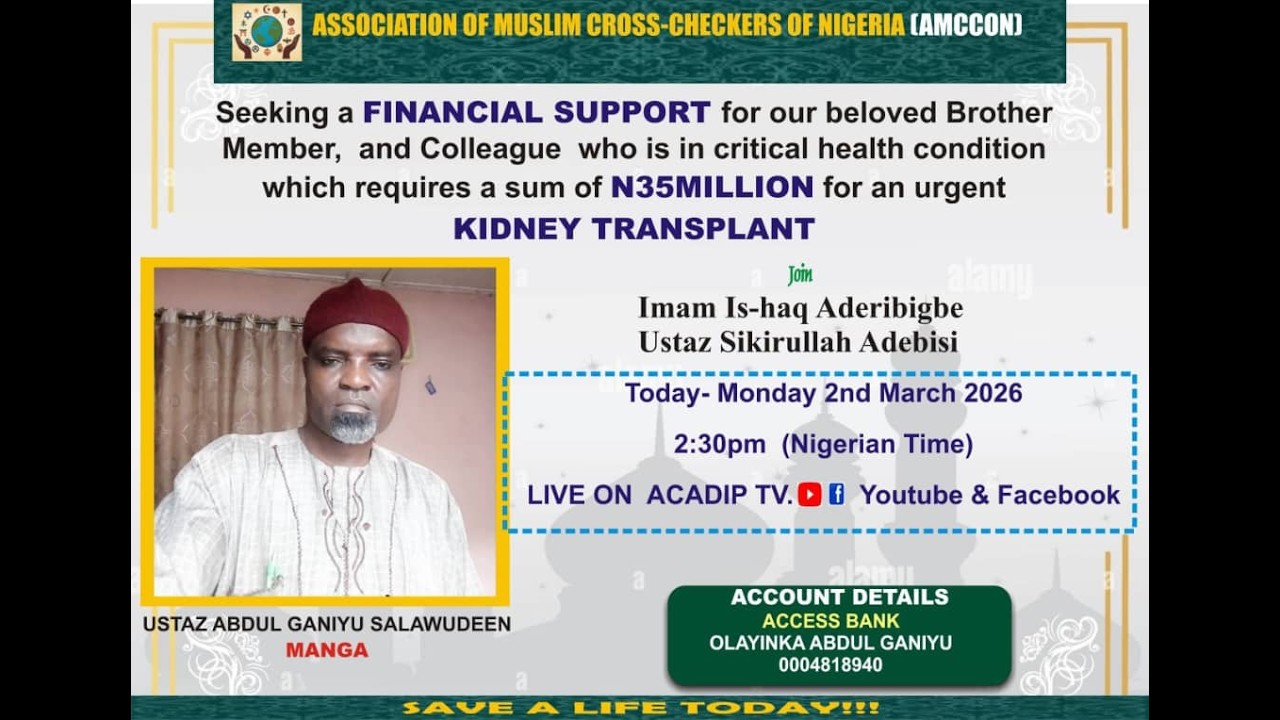 Save Ustaz Abdulganiy Manga By Supporting His Life-Saving Kidn€y Transpl@nt.