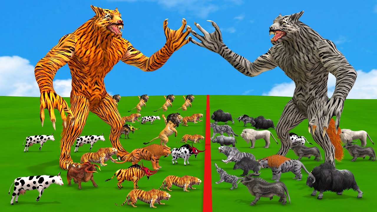 5 Prehistoric Mammals vs White animals Size Comparison Woolly Mammoth vs White Mammoth Revolt Battle